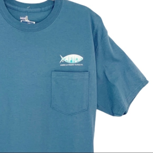 AFTCO Cotton Short Sleeve Graphic T Shirt M Blue - Picture 3 of 6